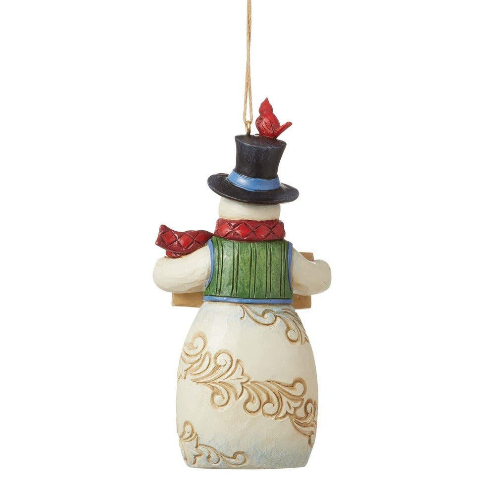 Jim Shore Heartwood Creek: Snowman with Christmas Sign Hanging Ornament sparkle-castle