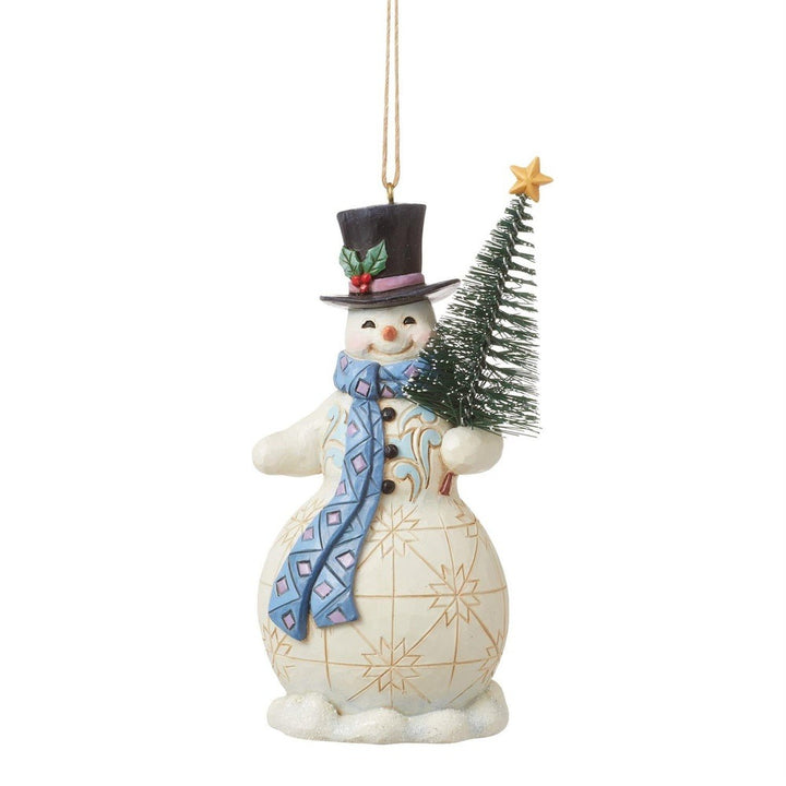 Jim Shore Heartwood Creek: Snowman with Sisal Tree Hanging Ornament sparkle-castle
