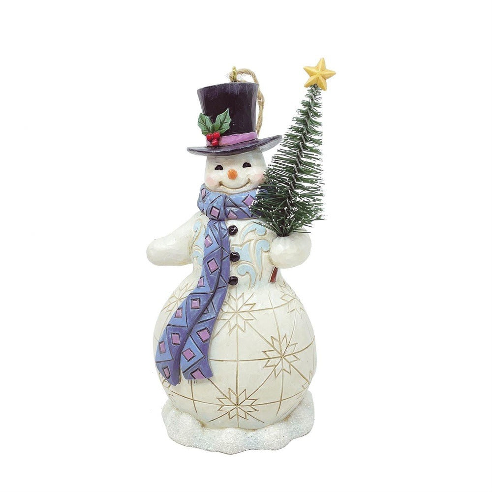Jim Shore Heartwood Creek: Snowman with Sisal Tree Hanging Ornament sparkle-castle