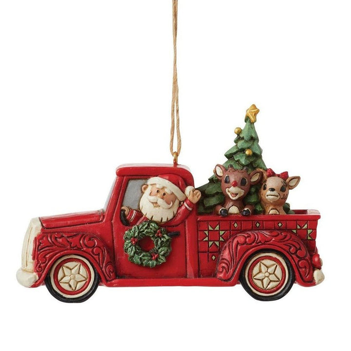 Jim Shore Rudolph Traditions: Rudolph In Red Truck Hanging Ornament sparkle-castle