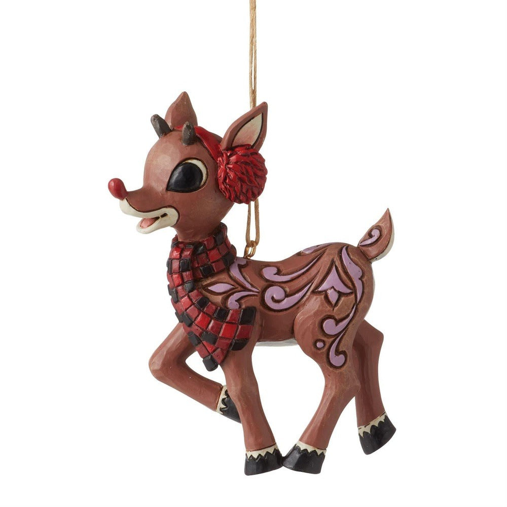 Jim Shore Rudolph Traditions: Rudolph with Earmuffs and Scarf Hanging Ornament sparkle-castle
