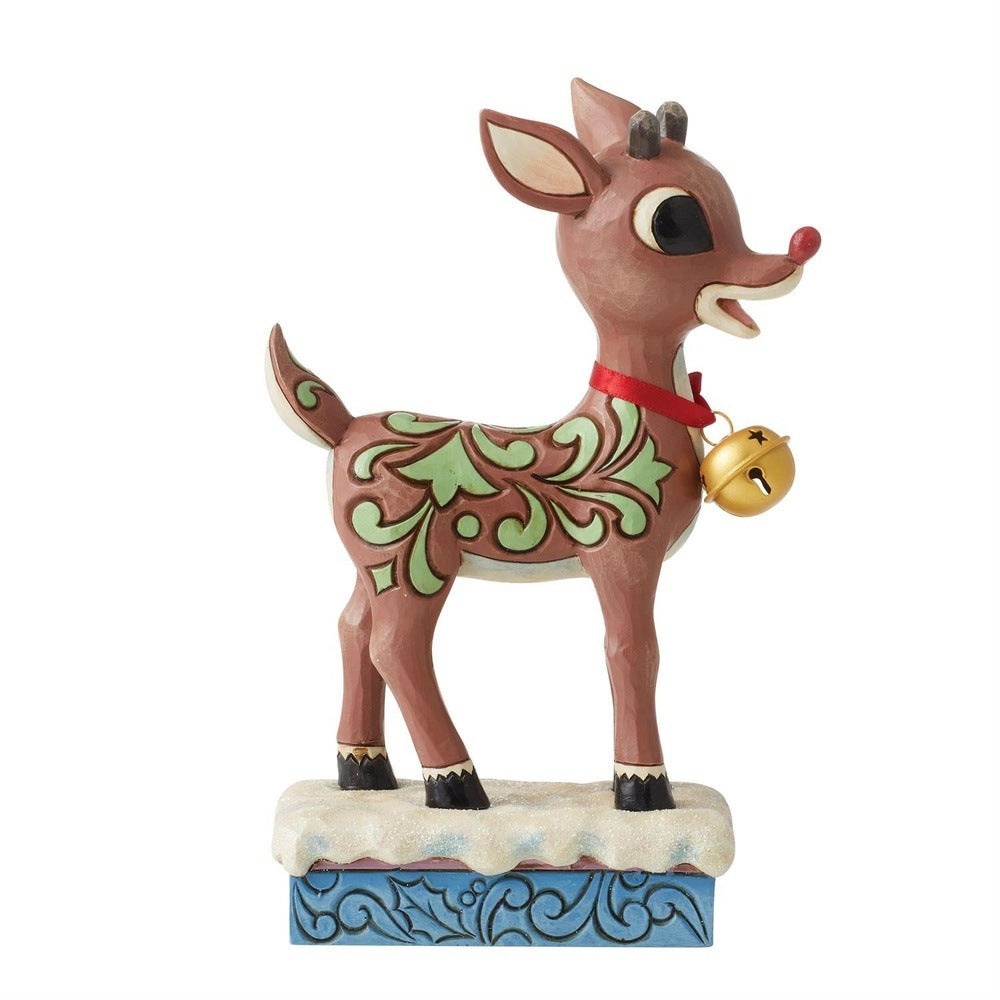 Jim Shore Rudolph Traditions: Rudolph with Large Bell Figurine sparkle-castle