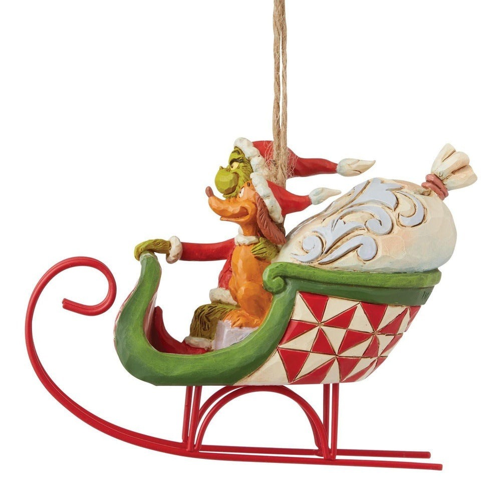 Jim Shore The Grinch: Grinch and Max in Sleigh Hanging Ornament sparkle-castle