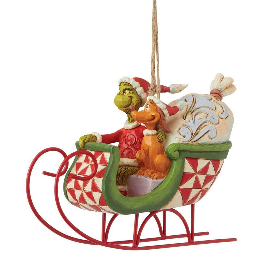 Jim Shore The Grinch: Grinch and Max in Sleigh Hanging Ornament sparkle-castle