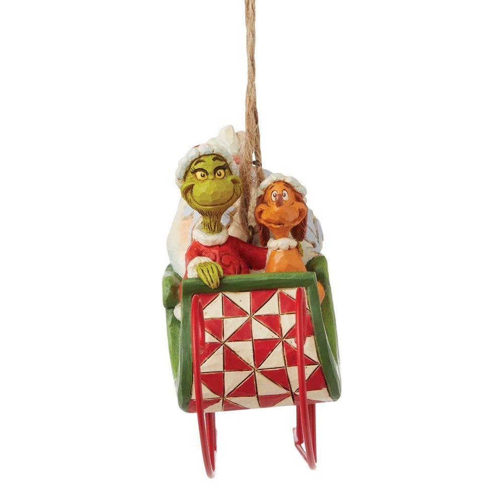 Jim Shore The Grinch: Grinch and Max in Sleigh Hanging Ornament sparkle-castle