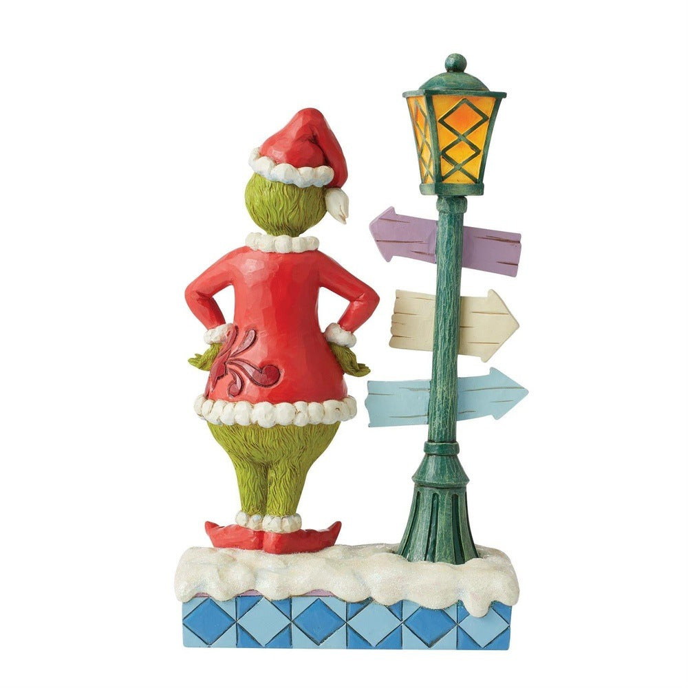 Jim Shore The Grinch: Grinch with Lit Lamppost and Street Sign Figurine sparkle-castle
