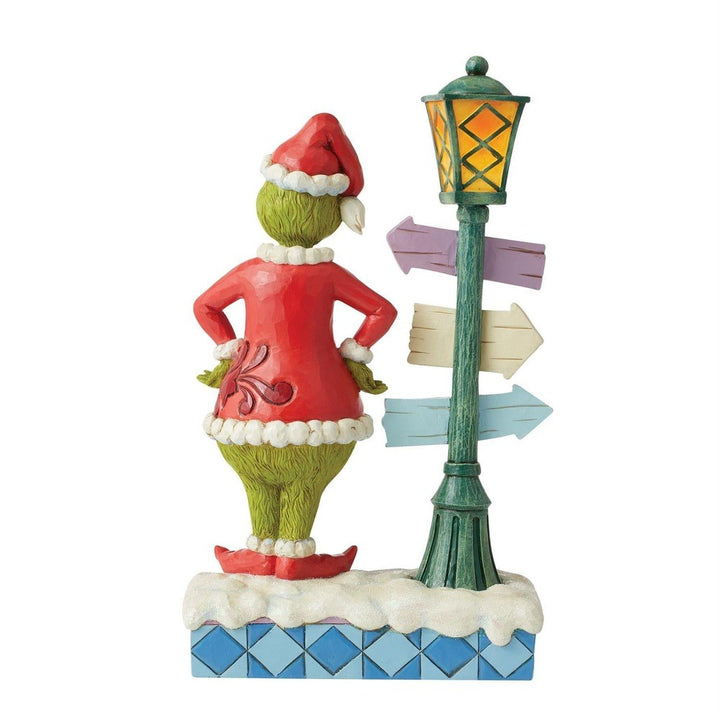Jim Shore The Grinch: Grinch with Lit Lamppost and Street Sign Figurine sparkle-castle