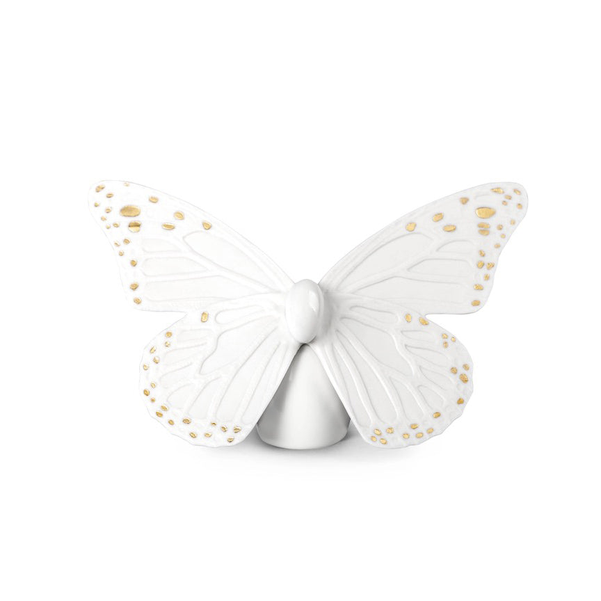 Lladró Gold Lustre Collection: White Butterfly Figurine sparkle-castle