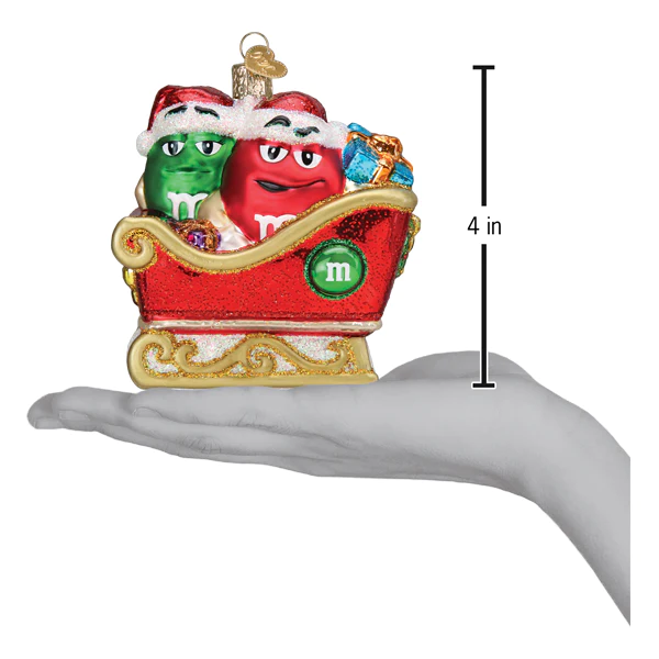 Old World Christmas: Red and Green M&M's in Sleigh Hanging Ornament sparkle-castle