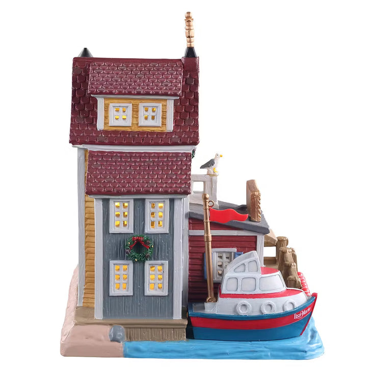 Lemax Plymouth Corners Village: The Rusty Anchor Deep Sea Charter Fishing sparkle-castle