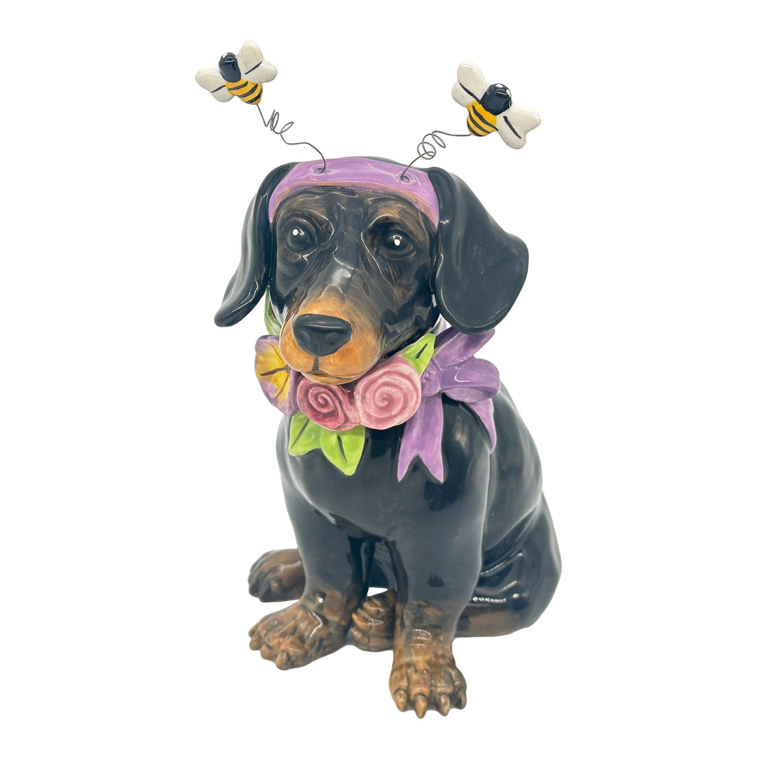 Blue Sky Clayworks: Easter Black Lab With Floral Collar Figurine sparkle-castle