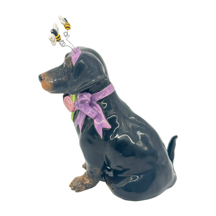 Blue Sky Clayworks: Easter Black Lab With Floral Collar Figurine sparkle-castle