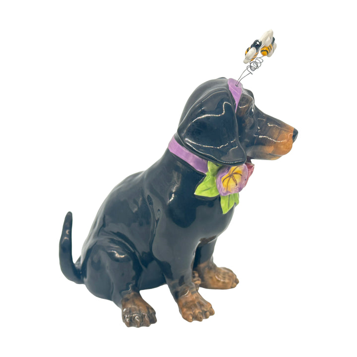 Blue Sky Clayworks: Easter Black Lab With Floral Collar Figurine sparkle-castle