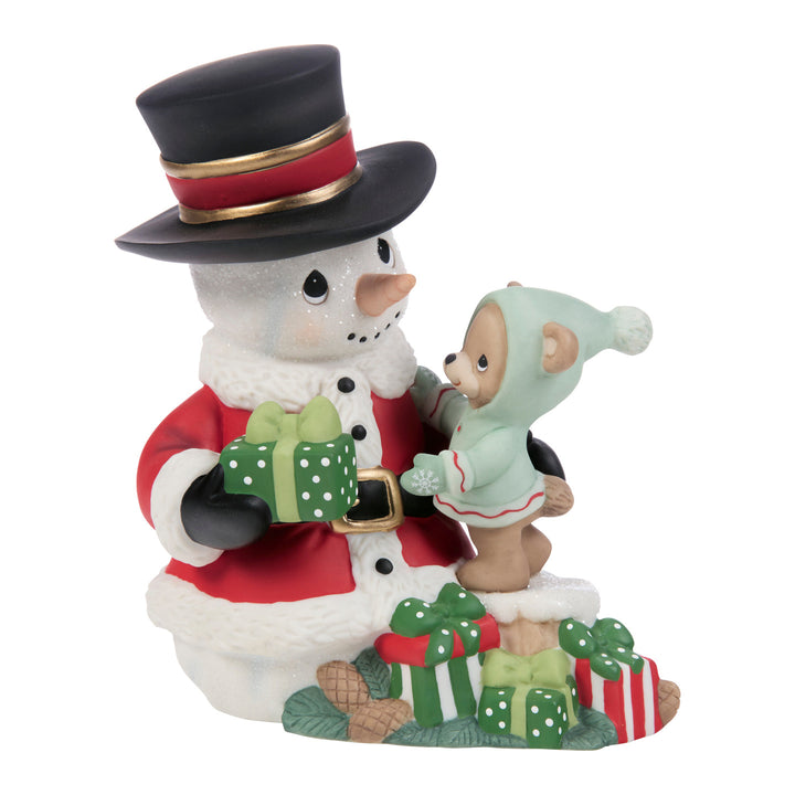 Precious Moments: Annual Christmas Snowman Befriending A Baby Bear Figurine sparkle-castle