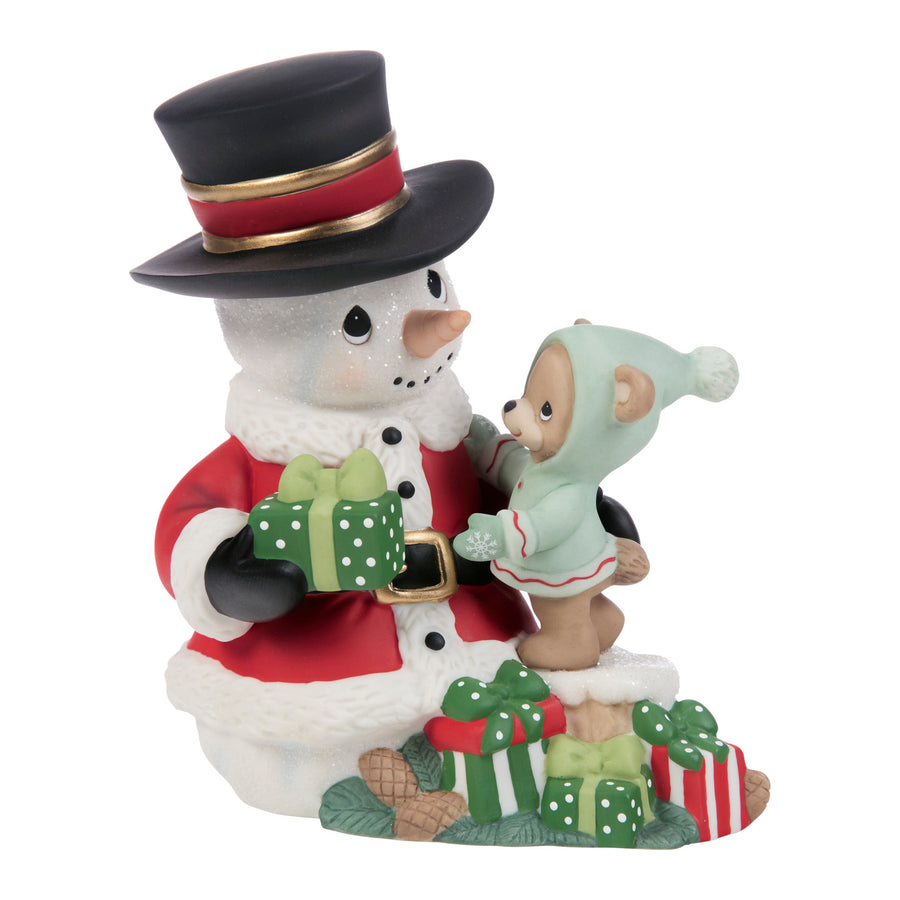 Precious Moments: Annual Christmas Snowman Befriending A Baby Bear Figurine sparkle-castle