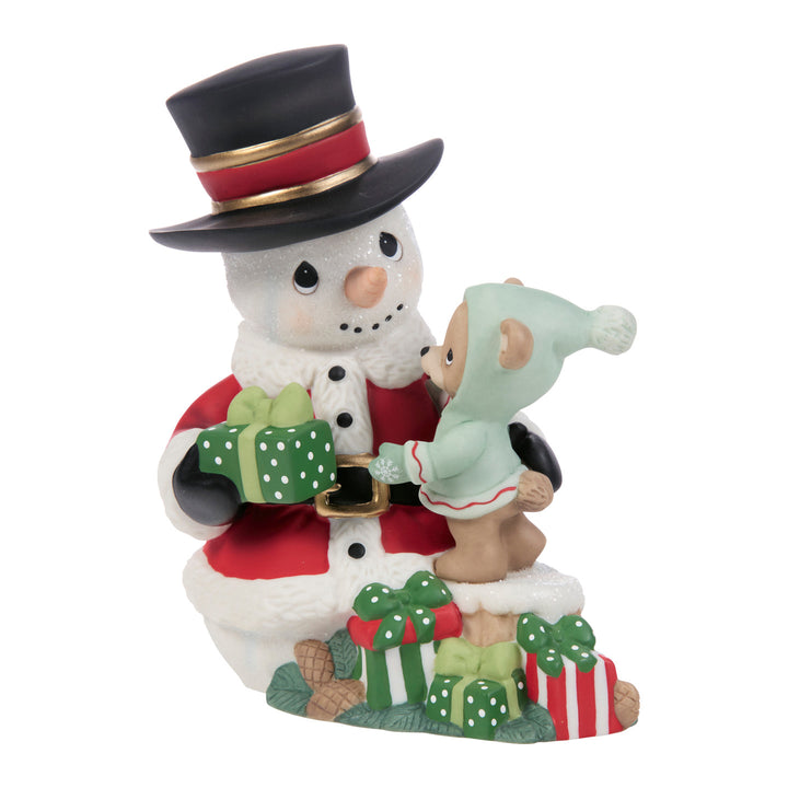 Precious Moments: Annual Christmas Snowman Befriending A Baby Bear Figurine sparkle-castle