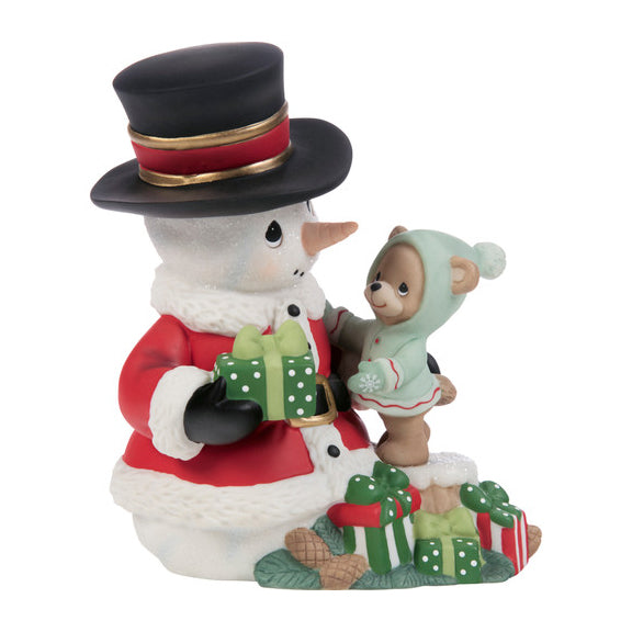 Precious Moments: Annual Christmas Snowman Befriending A Baby Bear Figurine sparkle-castle