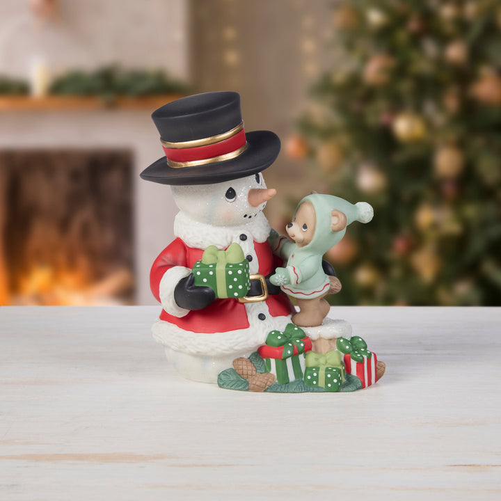 Precious Moments: Annual Christmas Snowman Befriending A Baby Bear Figurine sparkle-castle