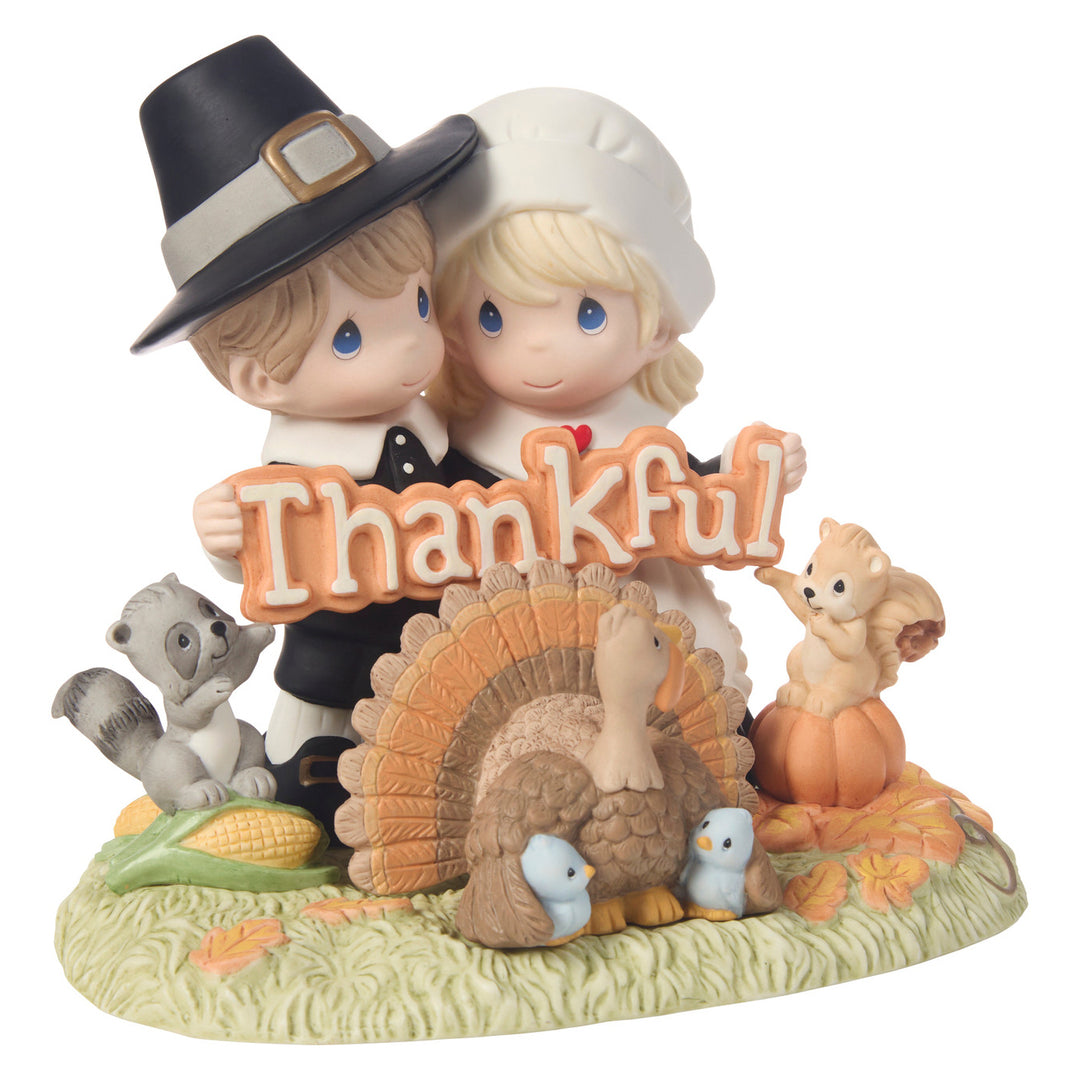 Precious Moments: Pilgrim Couple Holding Thankful Sign Limited Edition Figurine sparkle-castle