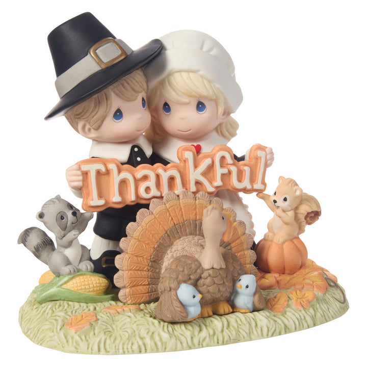 Precious Moments: Pilgrim Couple Holding Thankful Sign Limited Edition Figurine sparkle-castle