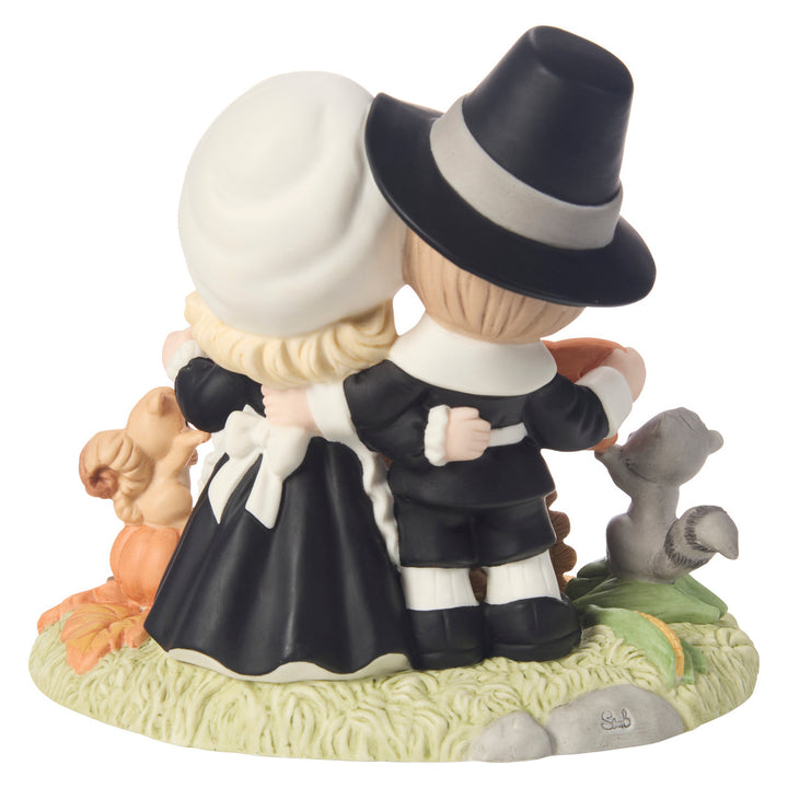 Precious Moments: Pilgrim Couple Holding Thankful Sign Limited Edition Figurine sparkle-castle