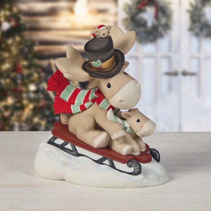 Precious Moments: Moose Father and Son Sledding Figurine sparkle-castle