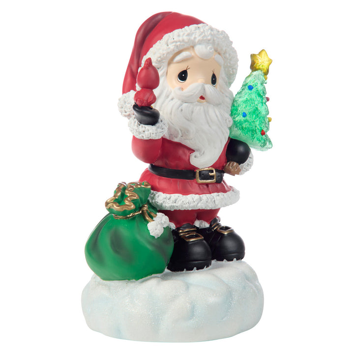 Precious Moments: Santa Holding Cardinal and Lit Christmas Tree Figurine sparkle-castle