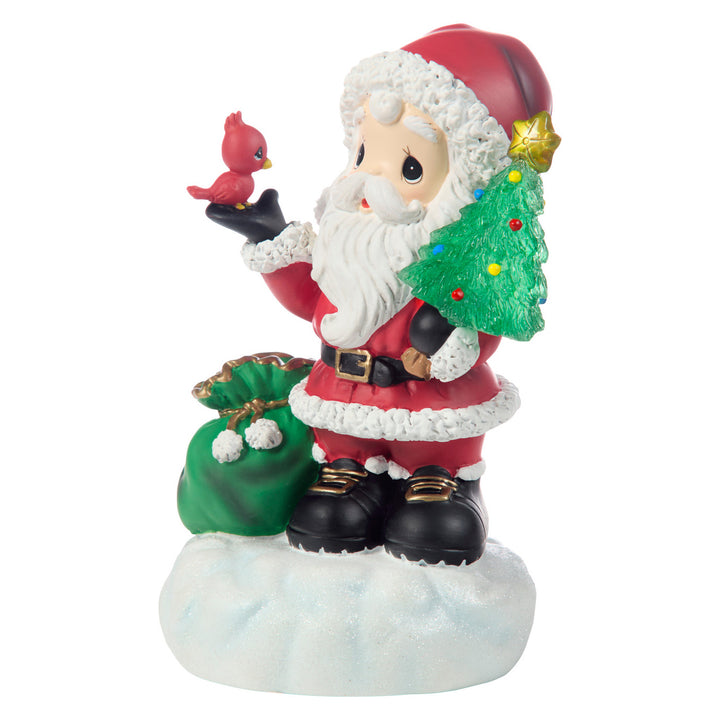 Precious Moments: Santa Holding Cardinal and Lit Christmas Tree Figurine sparkle-castle