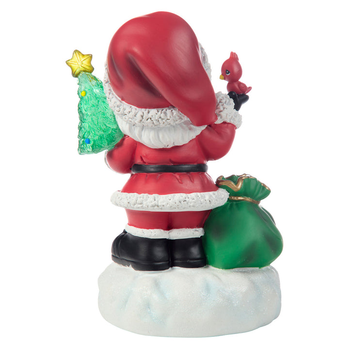 Precious Moments: Santa Holding Cardinal and Lit Christmas Tree Figurine sparkle-castle