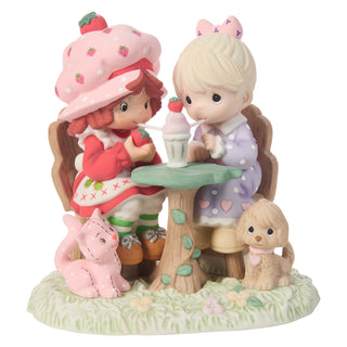 Precious Moments Strawberry Shortcake: Strawberry Shortcake and Friend Sharing A Milkshake Figurine sparkle-castle