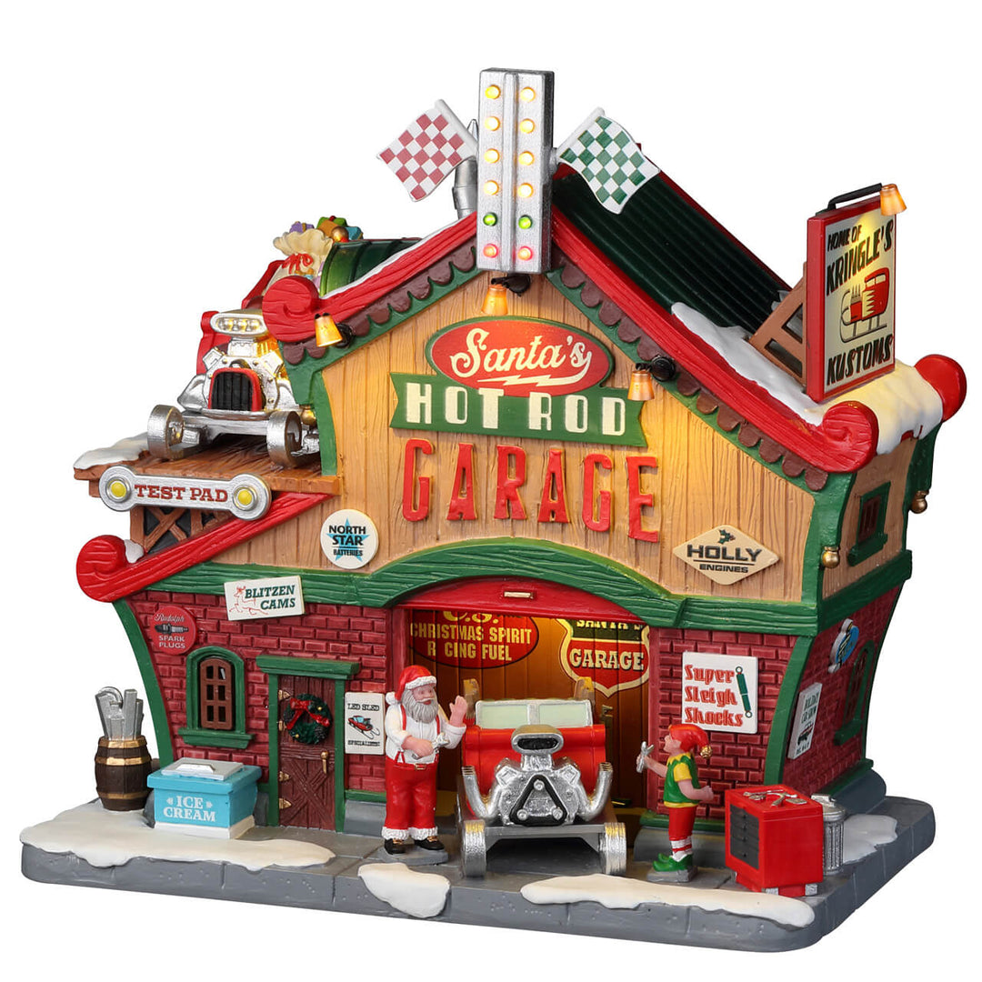 Lemax Santa's Wonderland Village: Santa’s Hot Rod Garage sparkle-castle