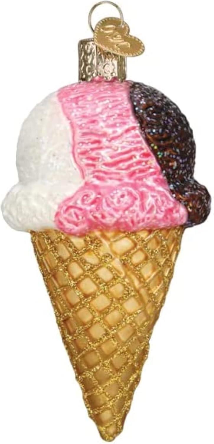 Old World Christmas Neopolitan Ice Cream Cone Ornament sparkle-castle