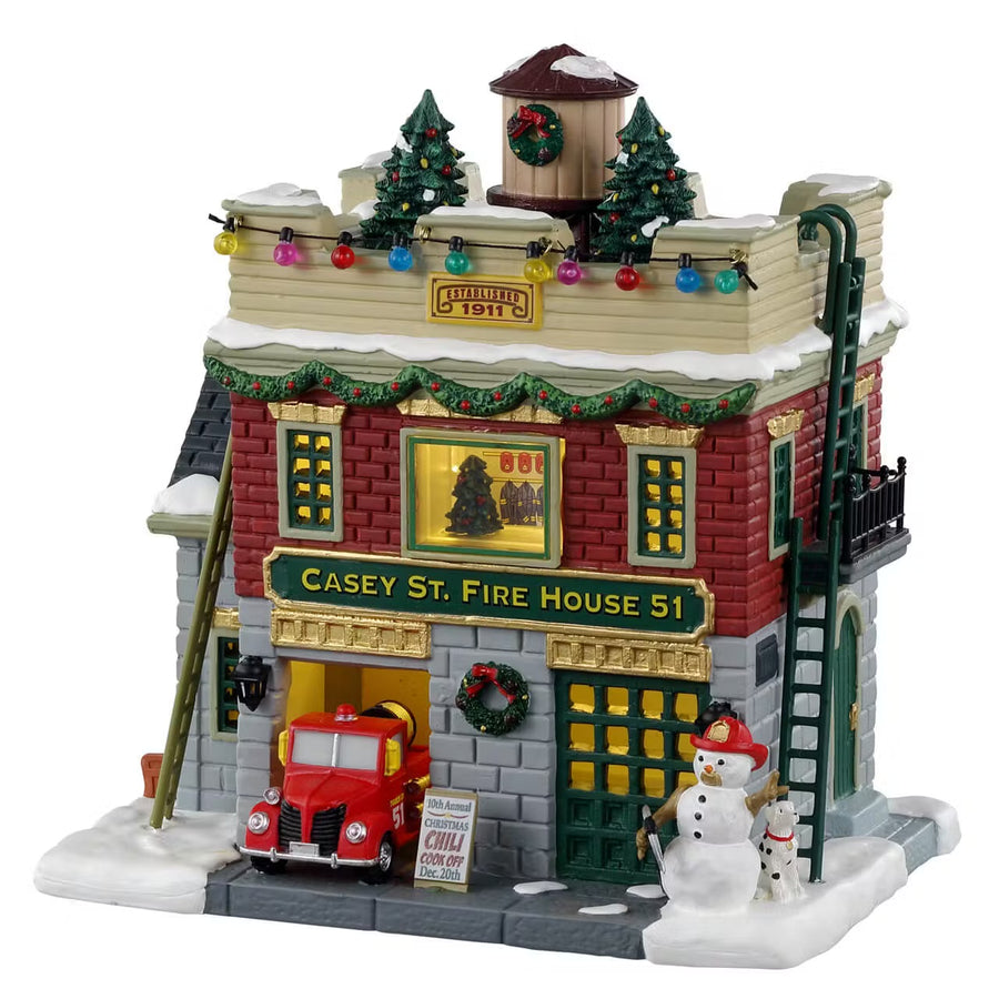 Lemax Jukebox Junction Village: Casey St. Firehouse 51 sparkle-castle