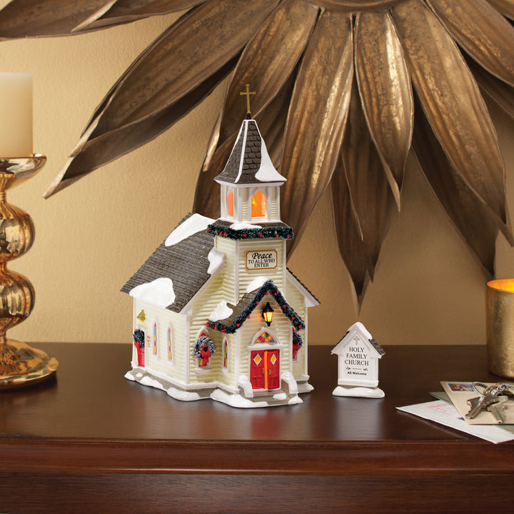 Department 56 Original Snow Village: Holy Family Church, Set of 2 sparkle-castle