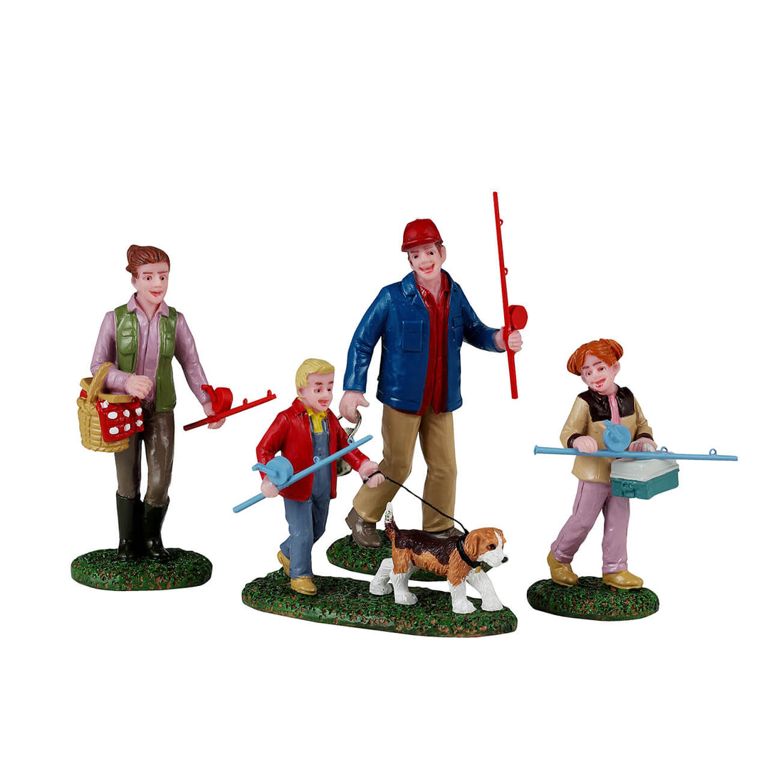 Lemax Vail Village Accessory: Family Fishing Day, Set Of 4 sparkle-castle