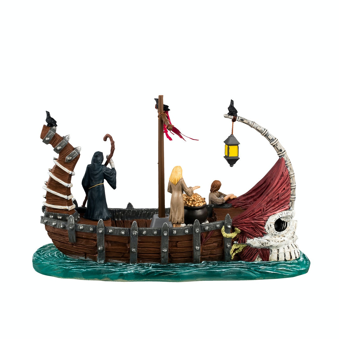 Lemax Spooky Town Halloween Village Accessory: Ferry On River Styx sparkle-castle