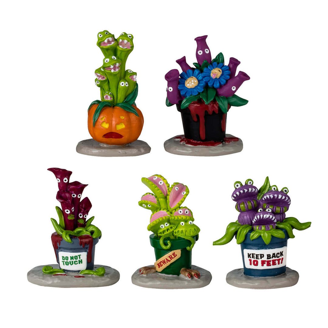 Lemax Spooky Town Halloween Village Accessory: Hungry Houseplant Horror, Set of 5 sparkle-castle
