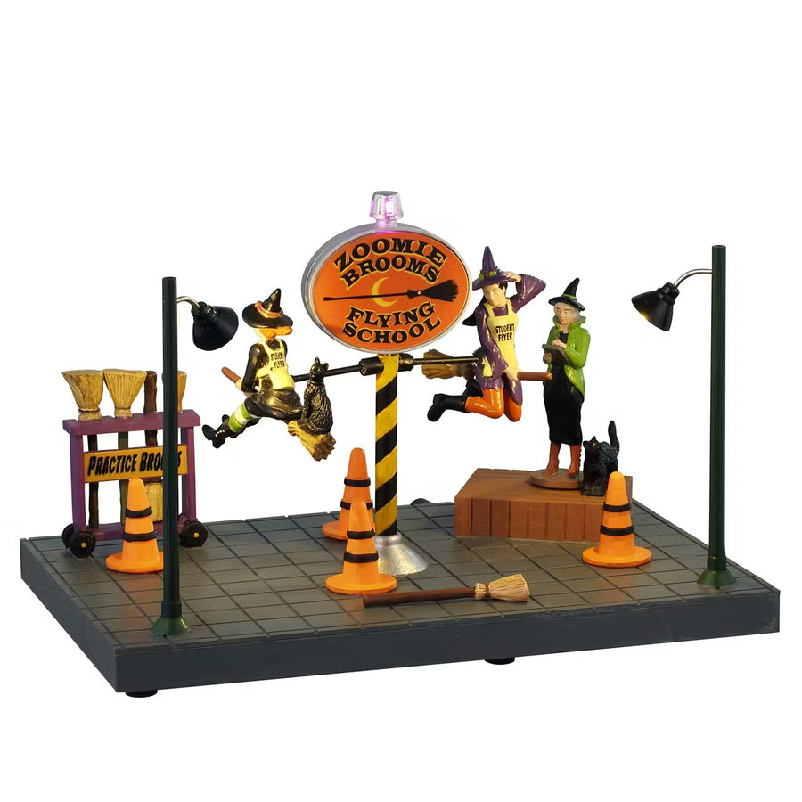 Lemax Spooky Town Halloween Village Accessory: Zoomie Brooms Flying School sparkle-castle