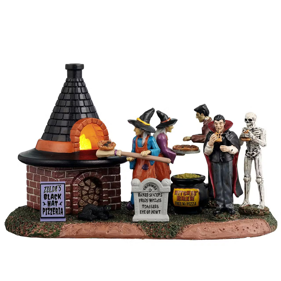 Lemax Spooky Town Halloween Village Accessory: Zelda's Black Hat Pizzeria sparkle-castle