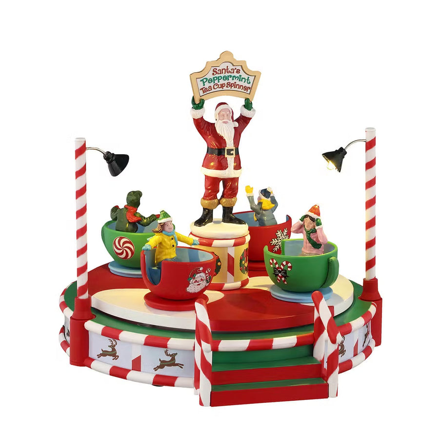 Lemax Carnival Village: Santa's Peppermint Teacup Spinner sparkle-castle