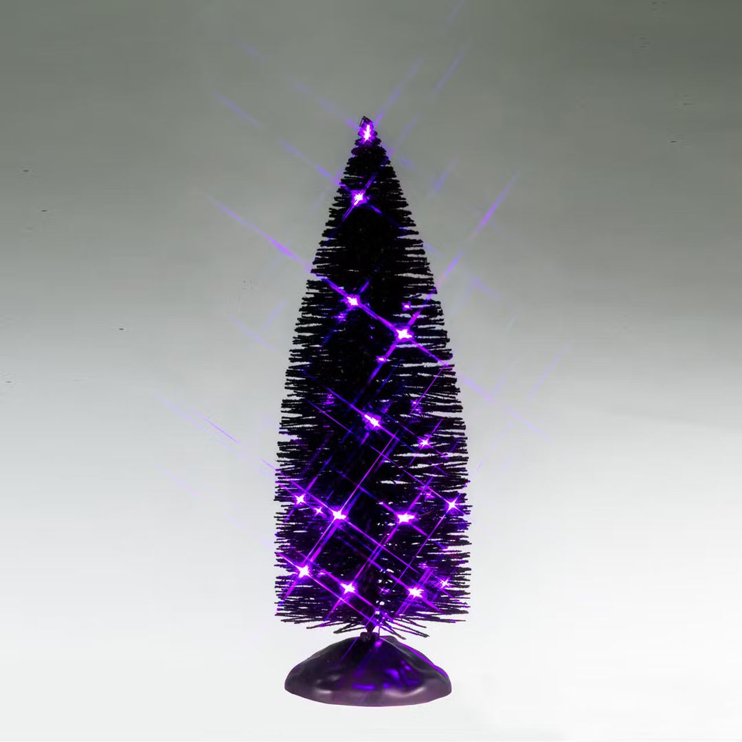 Lemax Spooky Town Halloween Village Accessory: Black Bristle Tree With Purple Lights sparkle-castle