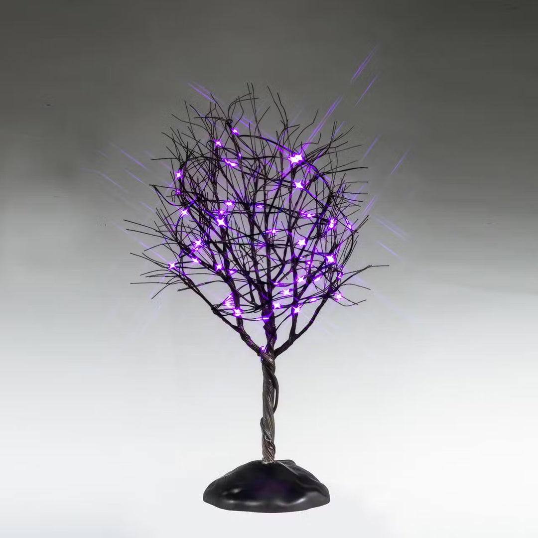 Lemax Spooky Town Halloween Village Accessory: Dry Tree With Purple Lights sparkle-castle