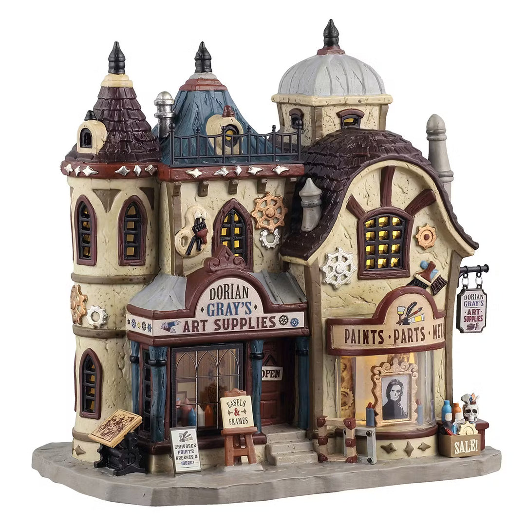 Lemax Spooky Town Halloween Village: Dorian Gray's Art Supplies sparkle-castle