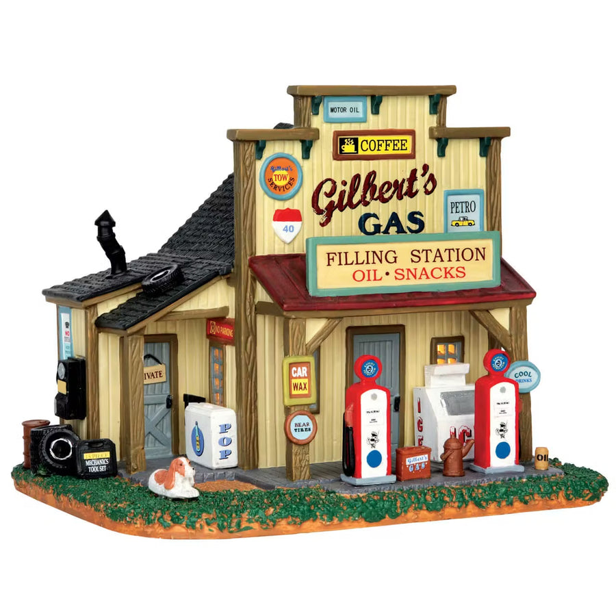 Lemax Harvest Crossing Village: Gilbert's Gasoline Station sparkle-castle