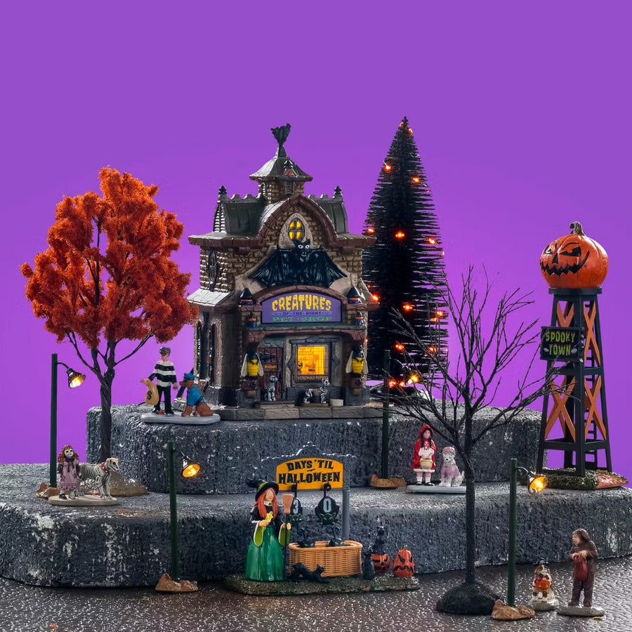 Lemax Spooky Town Halloween Village: Creatures Of The Night Pet Shop Set sparkle-castle