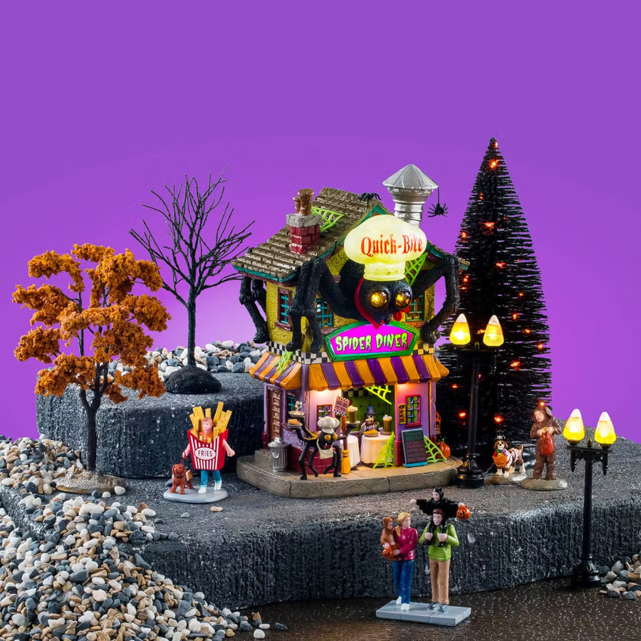 Lemax Spooky Town Halloween Village: Quick-Bite Spider Diner Set sparkle-castle