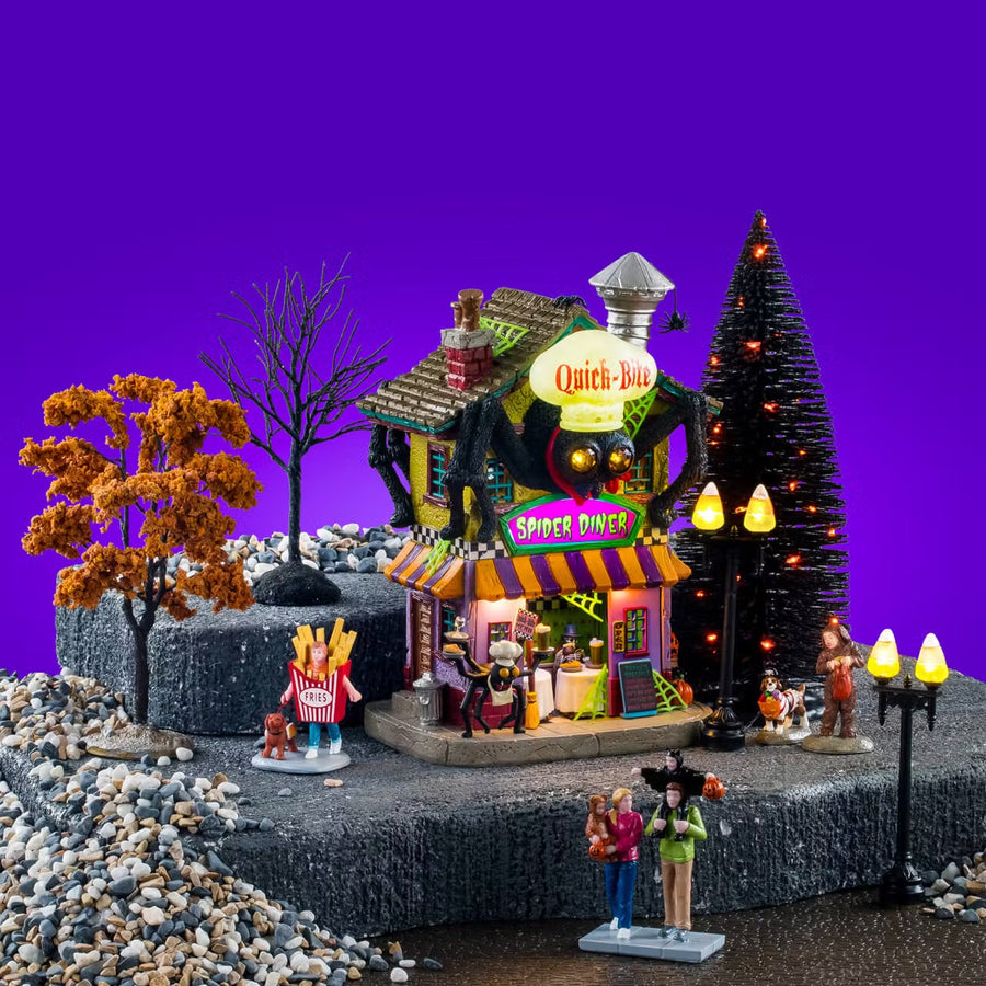 Lemax Spooky Town Halloween Village: Quick-Bite Spider Diner Set sparkle-castle