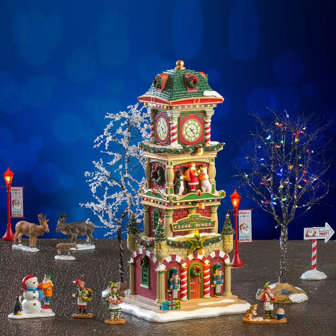 Lemax Santa's Wonderland Village: The Village Square Clock Tower Set sparkle-castle