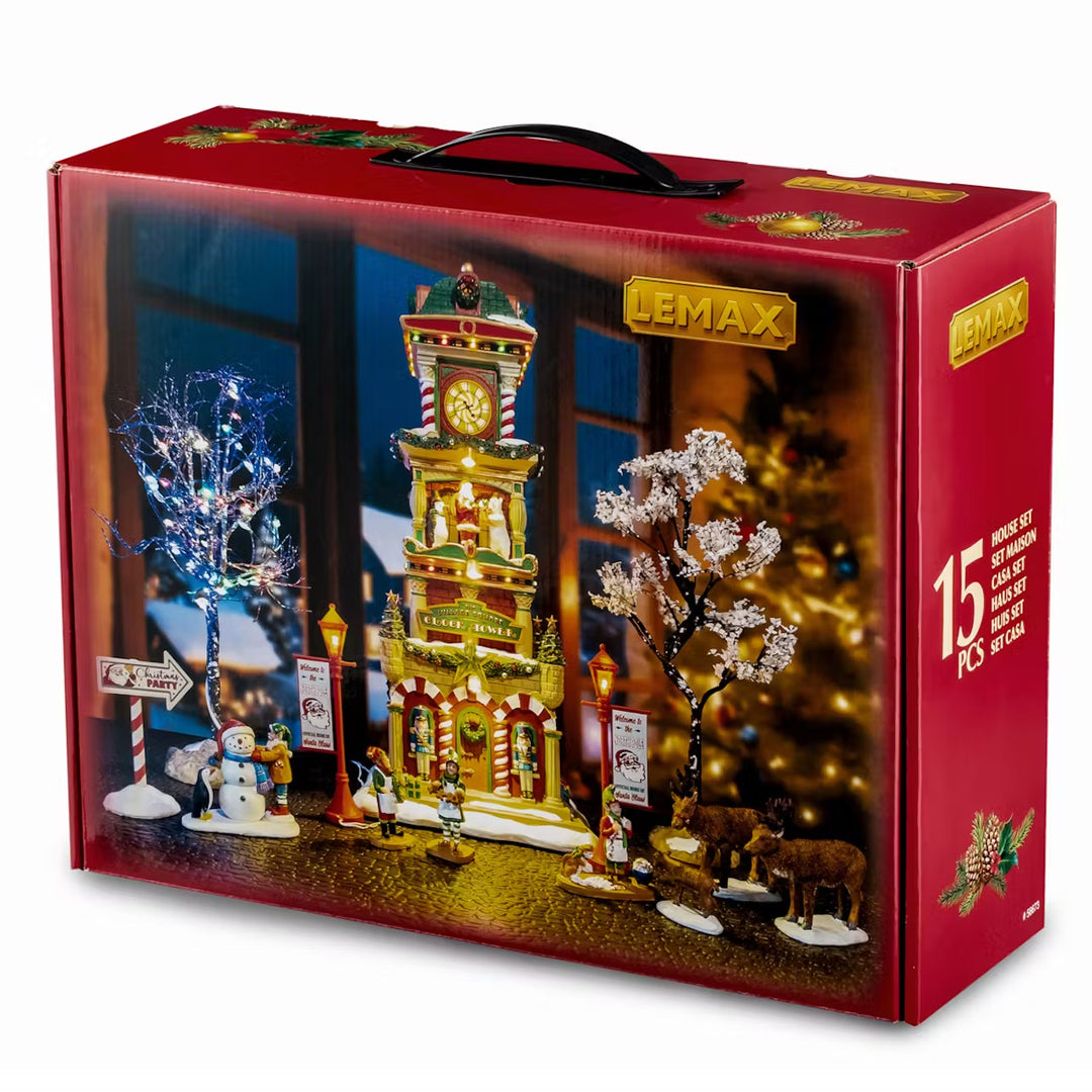 Lemax Santa's Wonderland Village: The Village Square Clock Tower Set sparkle-castle