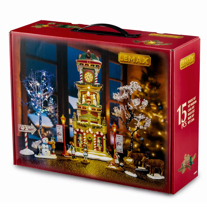 Lemax Santa's Wonderland Village: The Village Square Clock Tower Set sparkle-castle